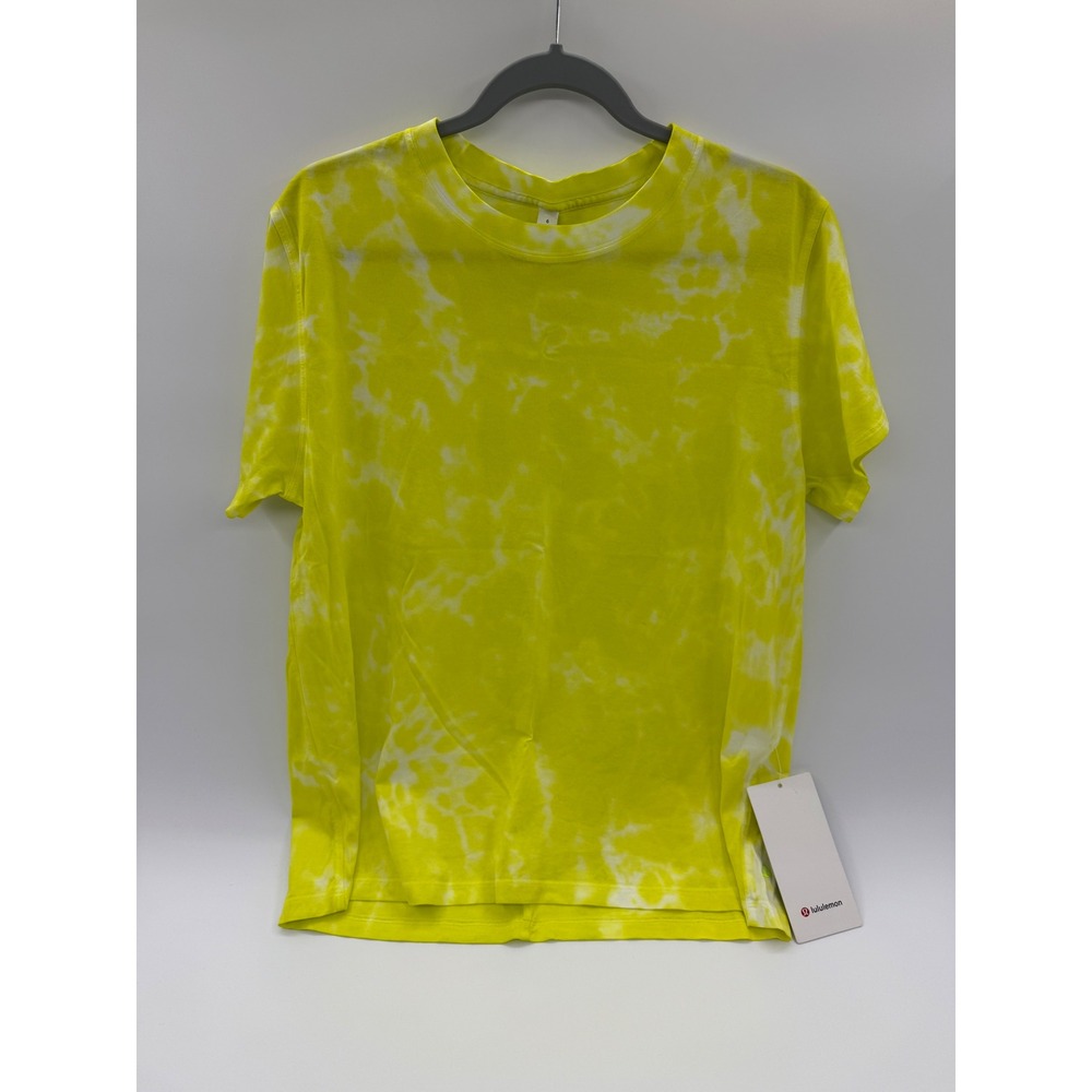 Lululemon All Yours Tee Tie Dye Yellow White Pima Cotton Relaxed Fit Size 6